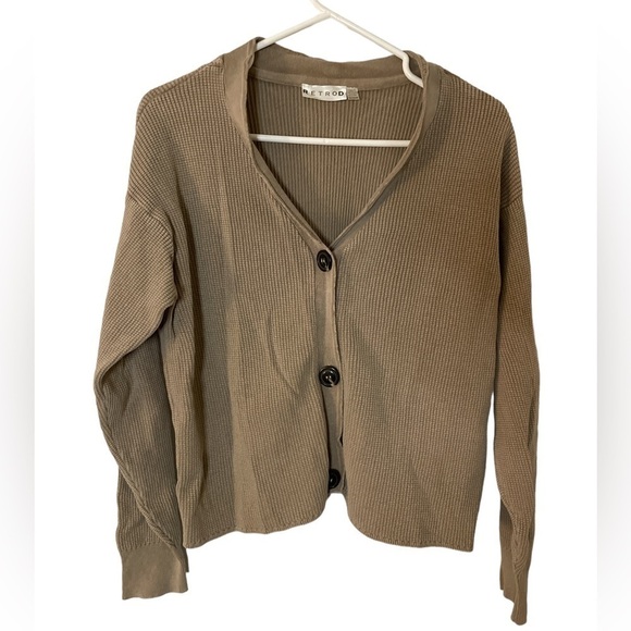 RETROD Waffle Knit Cardigan Beige XS - Picture 1 of 6
